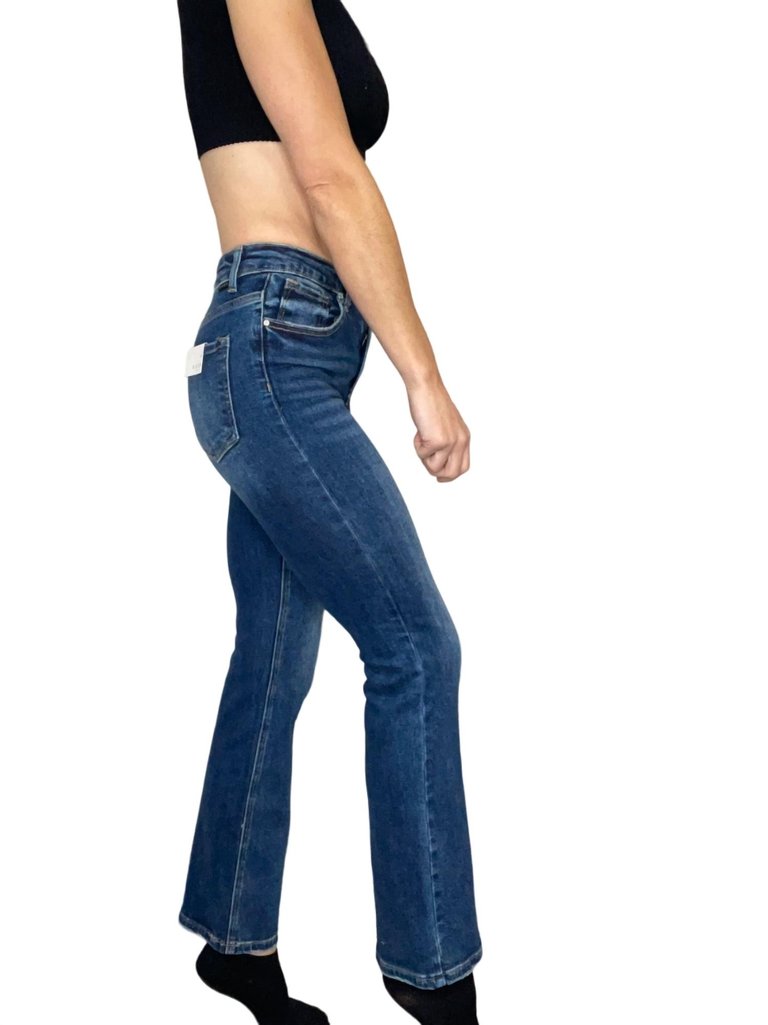 Mid Rise Relaxed Bootcut Jeans In Dark Blue