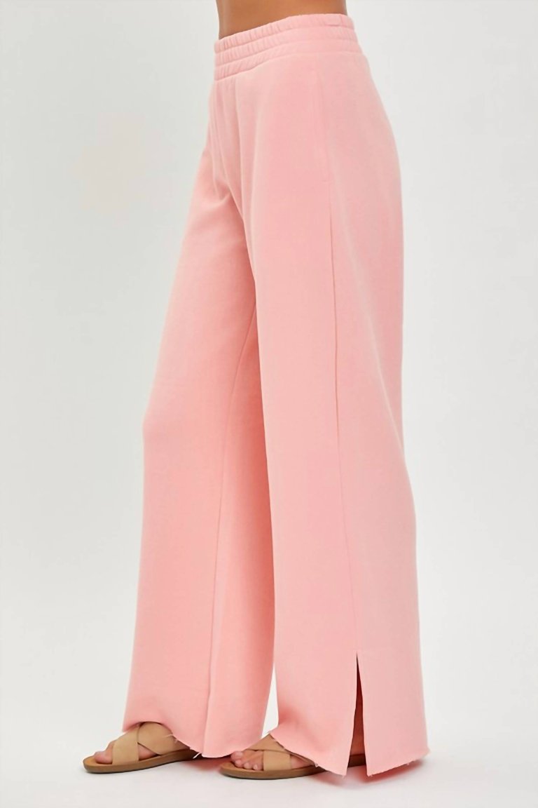 Soft Knit Wide Leg With Slit Lounge Pants In Blush - Blush