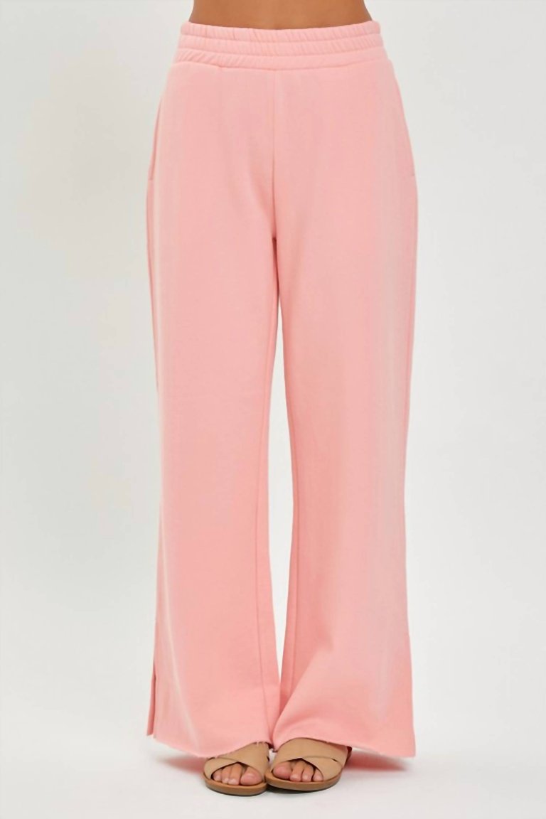 Soft Knit Wide Leg With Slit Lounge Pants In Blush