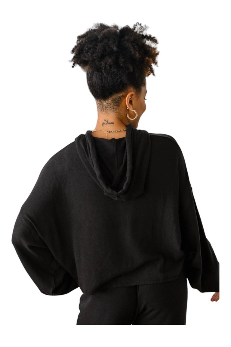 Stay Right Here Soft Knit Hoodie In Black