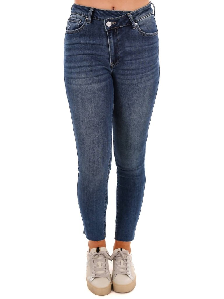 Whatever You Like Crossover Ankle Skinny Jeans In Dark Wash - Dark Wash