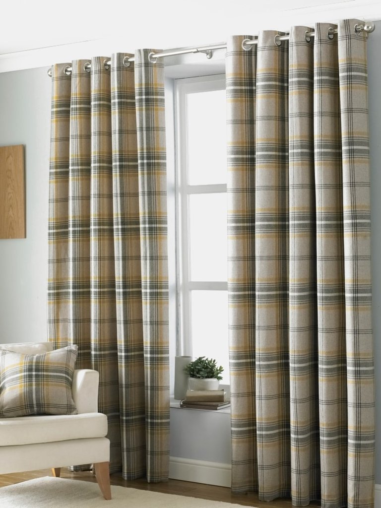 Riva Paoletti Aviemore Ringtop Eyelet Curtains (Ochre Yellow) (46 x 54 in) - Ochre Yellow