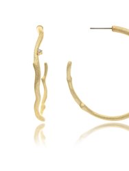 Bamboo + Cz Hoop Earrings - Gold