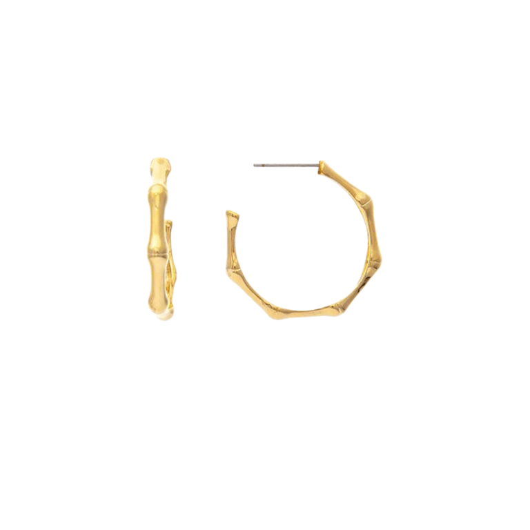 Bamboo Polished Hoop Earrings - Gold