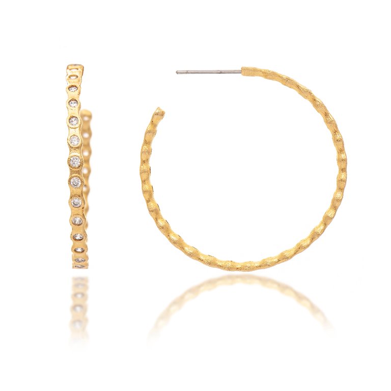 Bezel Hoop Earrings 1.5" - Gold