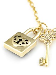 Black Onyx Lock + CZ Key Chain Necklace