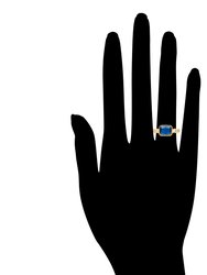 Cat's Eye Navy Crystal Rectangular Bezel + Cubic Zirconia Ring