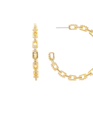Chain + Cubic Zirconia Hoop Earrings - Gold