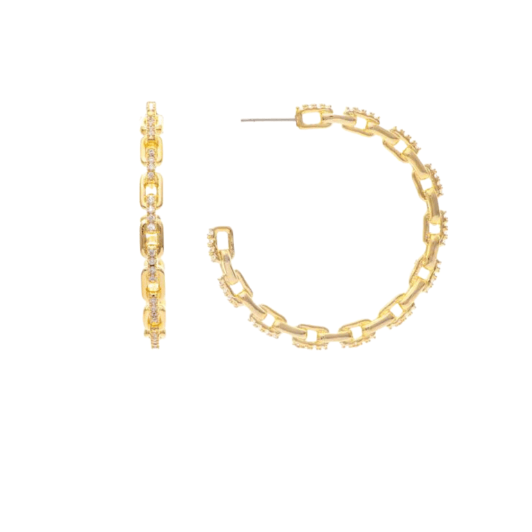 Chain + Cubic Zirconia Hoop Earrings - Gold