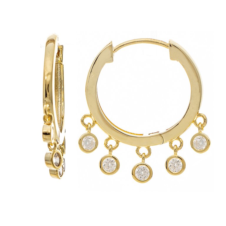 Clear CZ Dangle Hoop Earrings - Gold