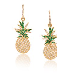 Convertible Pineapple Emerald + Cz Dangle Earrings - Gold