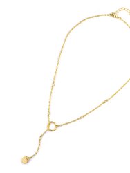Cubic Zirconia Circle Lariat Necklace - Gold