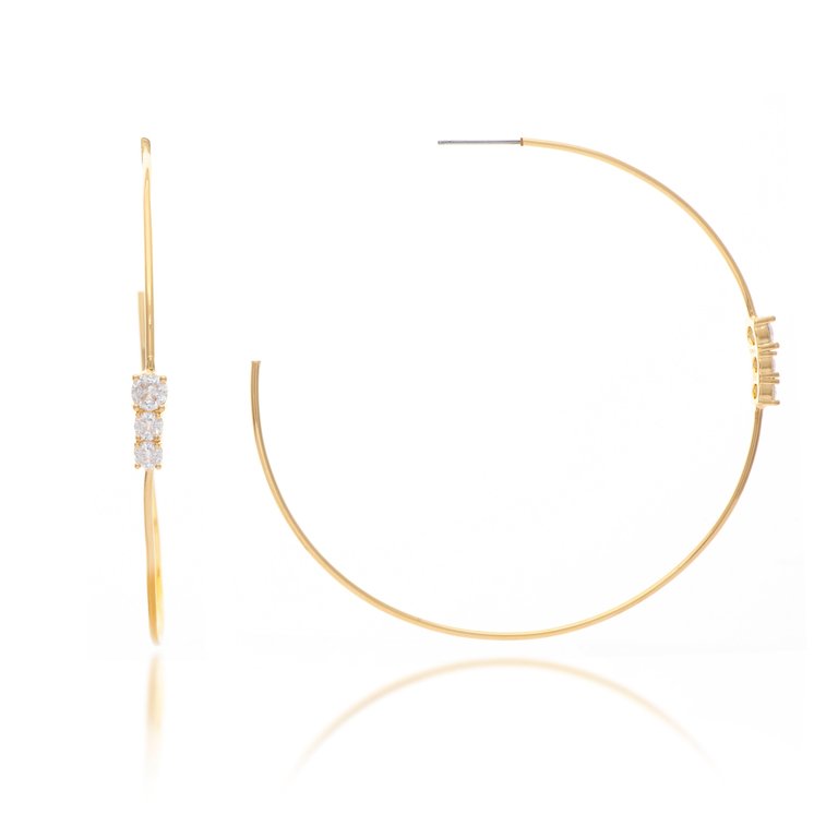 Cubic Zirconia Cluster Hoop Earrings - Gold