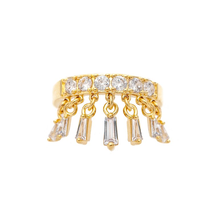 Cubic Zirconia Dangle Band Ring - Gold