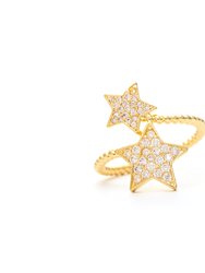 Cubic Zirconia Encrusted Star Wrap Ring - Gold