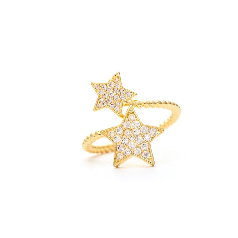 Cubic Zirconia Encrusted Star Wrap Ring - Gold