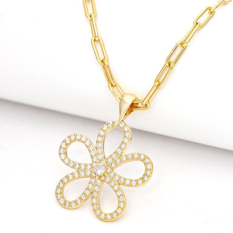 Cubic Zirconia Flower Pendant Necklace