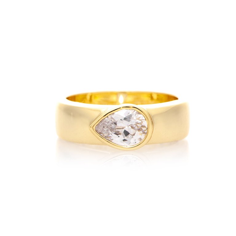 Cubic Zirconia Pear Band Ring - Gold