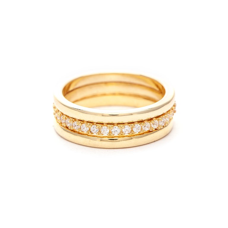 Cubic Zirconia Triple Ring Stack - Gold