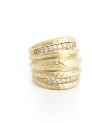 Cubic Zirconia Wide Hammered Band Ring - Gold