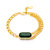 Curb Link Double Chain Bracelet with Emerald Bezel Center - Gold