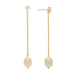 CZ and Pearl Chain Drop Dangle Earrings