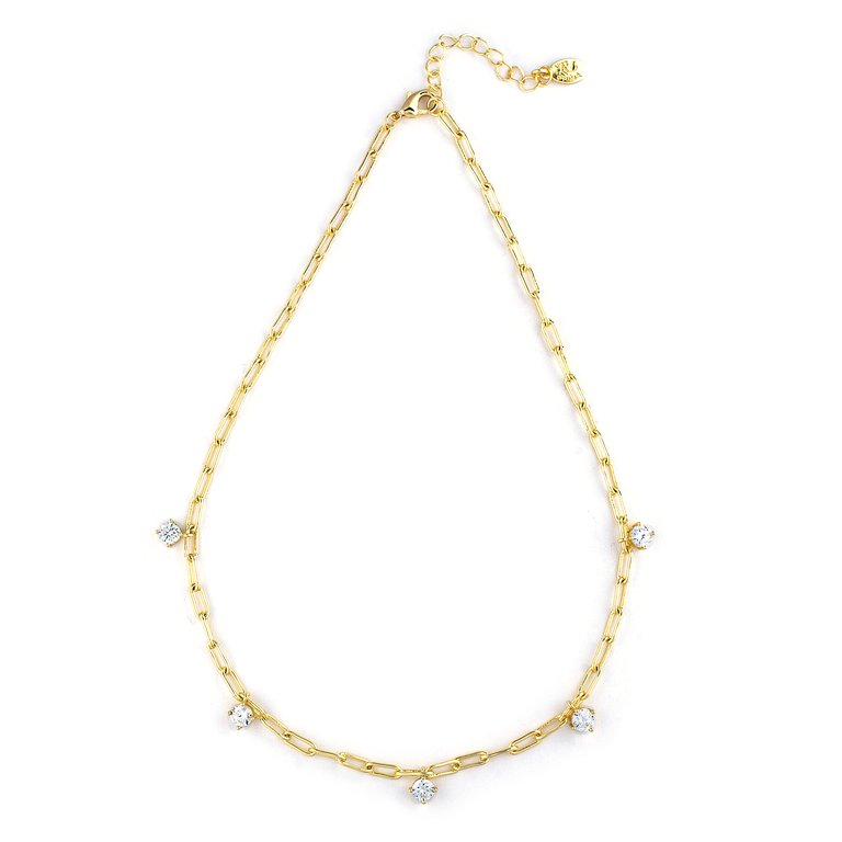 Dangling Cubic Zirconia Link Necklace - Gold