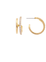 Double Hoop Cubic Zirconia Earrings - Gold/White