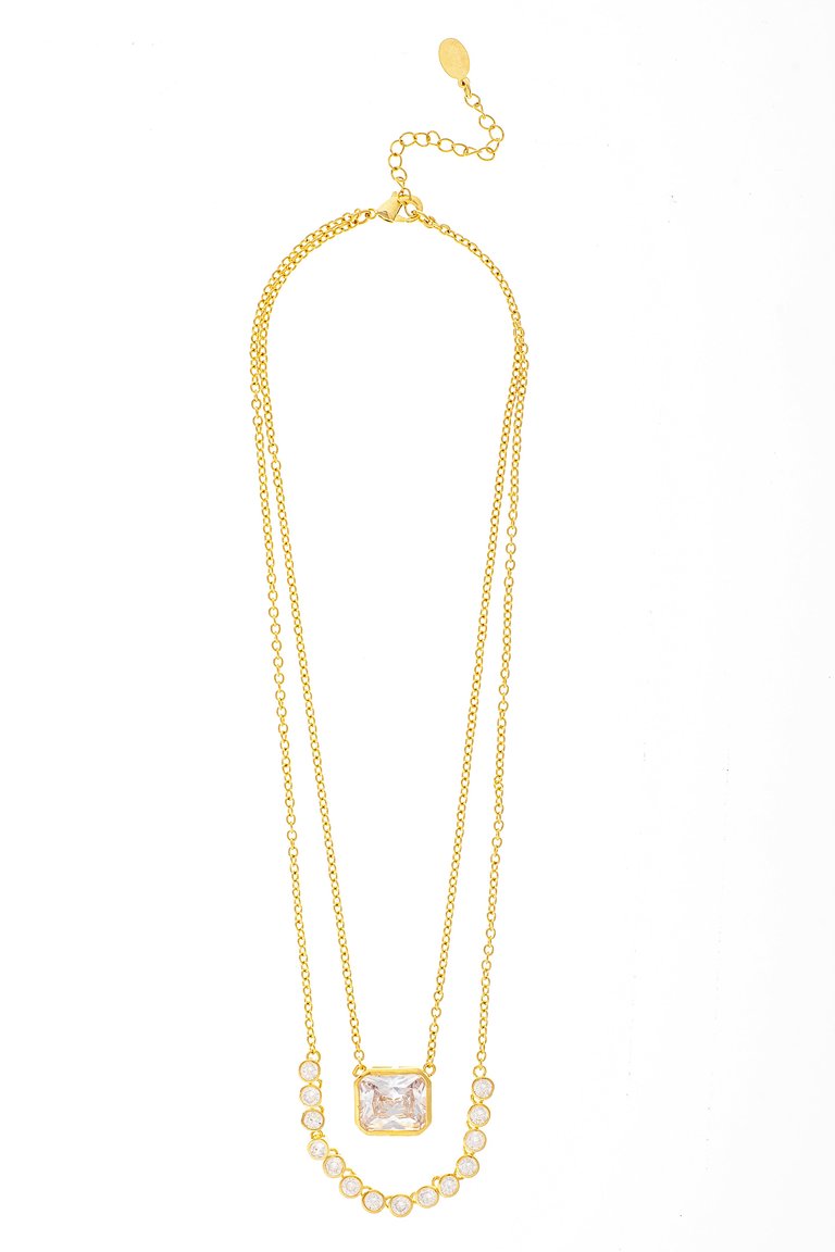 Double Layer Cubic Zirconia Pendant Necklace - Gold