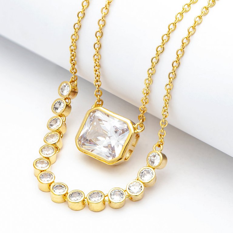 Double Layer Cubic Zirconia Pendant Necklace