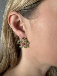 Emerald And Blush Crystal Floral Earrings