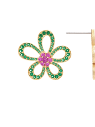 Emerald And Blush Crystal Floral Earrings - Gold