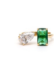 Emerald Crystal + Cubic Zirconia Open Band Ring - Multicolor