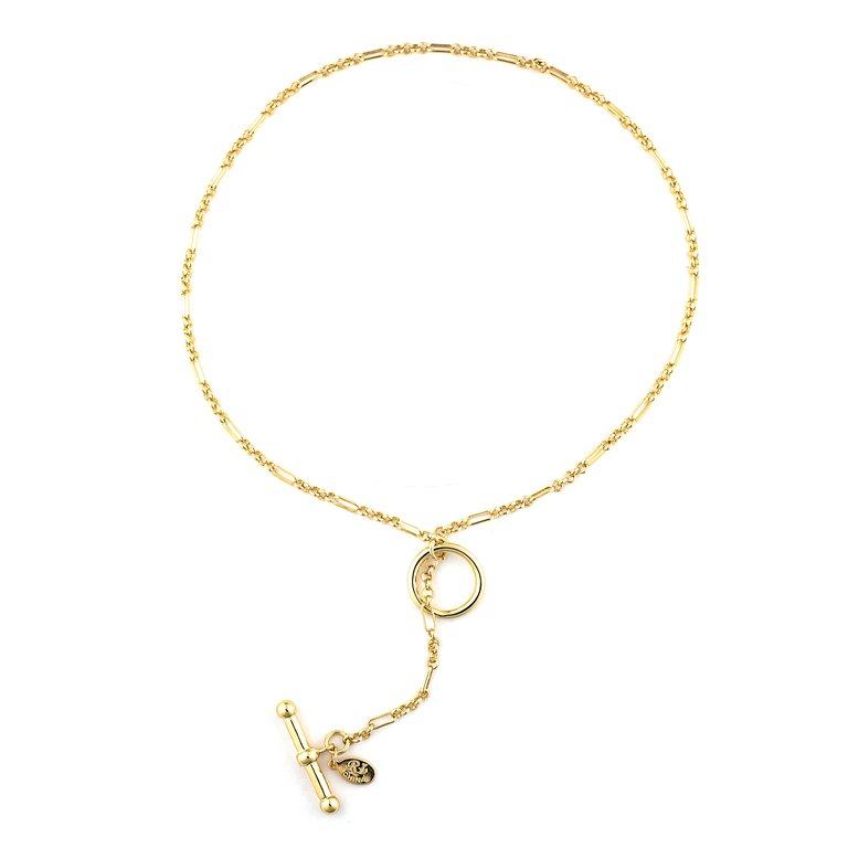Figaro Chain Link Toggle Necklace - Gold