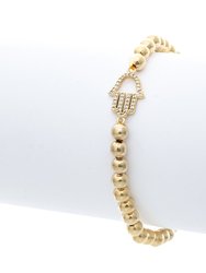 Horizontal Open CZ Hamsa Charm Polished Bead Bracelet