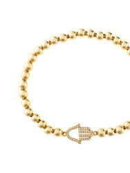 Horizontal Open CZ Hamsa Charm Polished Bead Bracelet - Gold