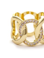 Interlaced Circle With Cubic Zirconia Accent Band Ring - Gold/White