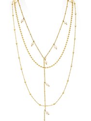 Layered Pearl + Bead Chain Necklace Set - Gold