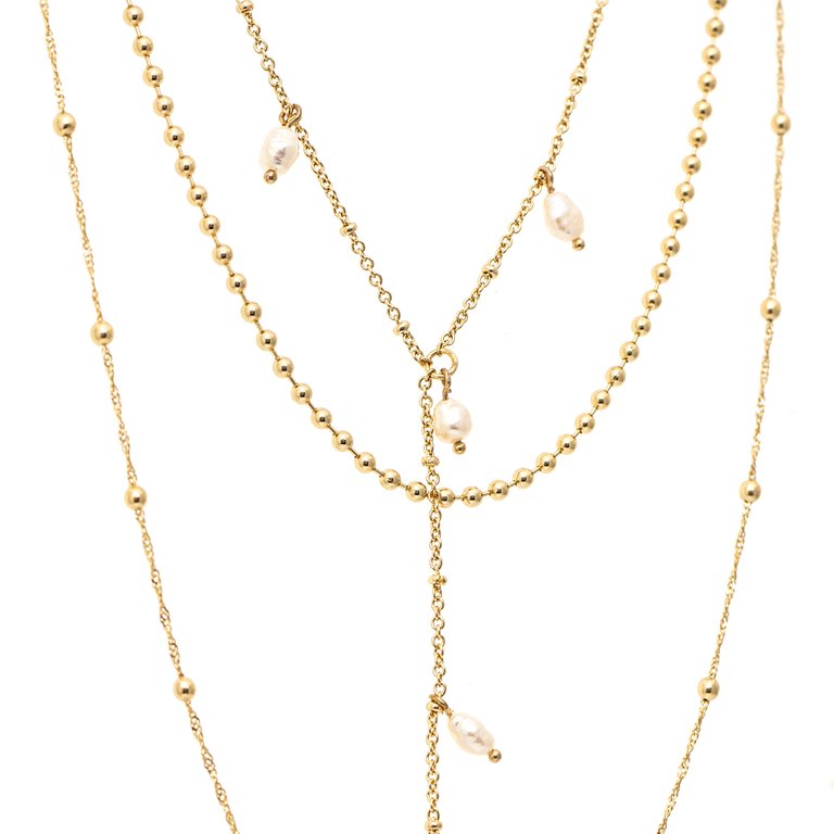 Layered Pearl + Bead Chain Necklace Set