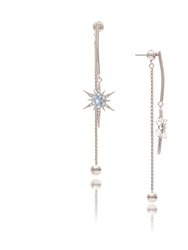 London Blue CZ Starburst Dangle Earrings - Gold