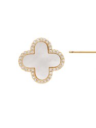 Mother Of Pearl + Cubic Zirconia Clover Stud Earrings - Gold