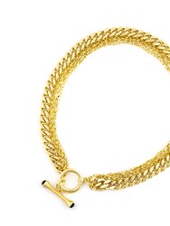 Multi Chain Link Necklace with Onyx Toggle - Gold