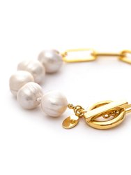 Natural Pearl + Bead Toggle Bracelet - Gold