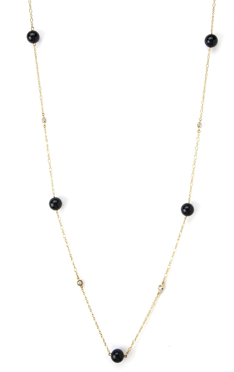 Onyx + Cubic Zirconia Station Necklace - Gold