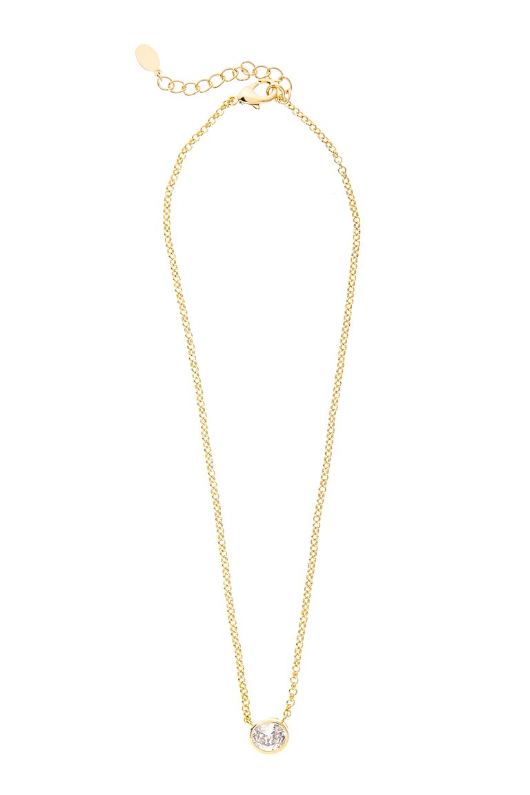 Oval Bezel Cubic Zirconia Pendant Necklace - Gold