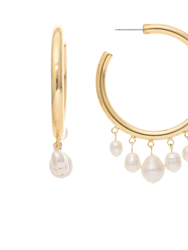 Pearl Dangle Hoop Earrings - Pearl/Gold