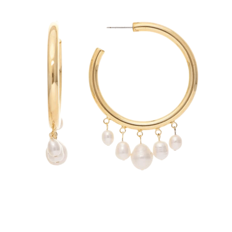 Pearl Dangle Hoop Earrings - Pearl/Gold