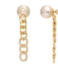 Pearl Front-Back + Cubic Zirconia Chain Dangle Earrings - Gold