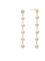 Pearl Strand With CZ Top Dangle Earrings - Gold