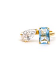 Periwinkle Crystal + Cubic Zirconia Open Band Ring - Gold